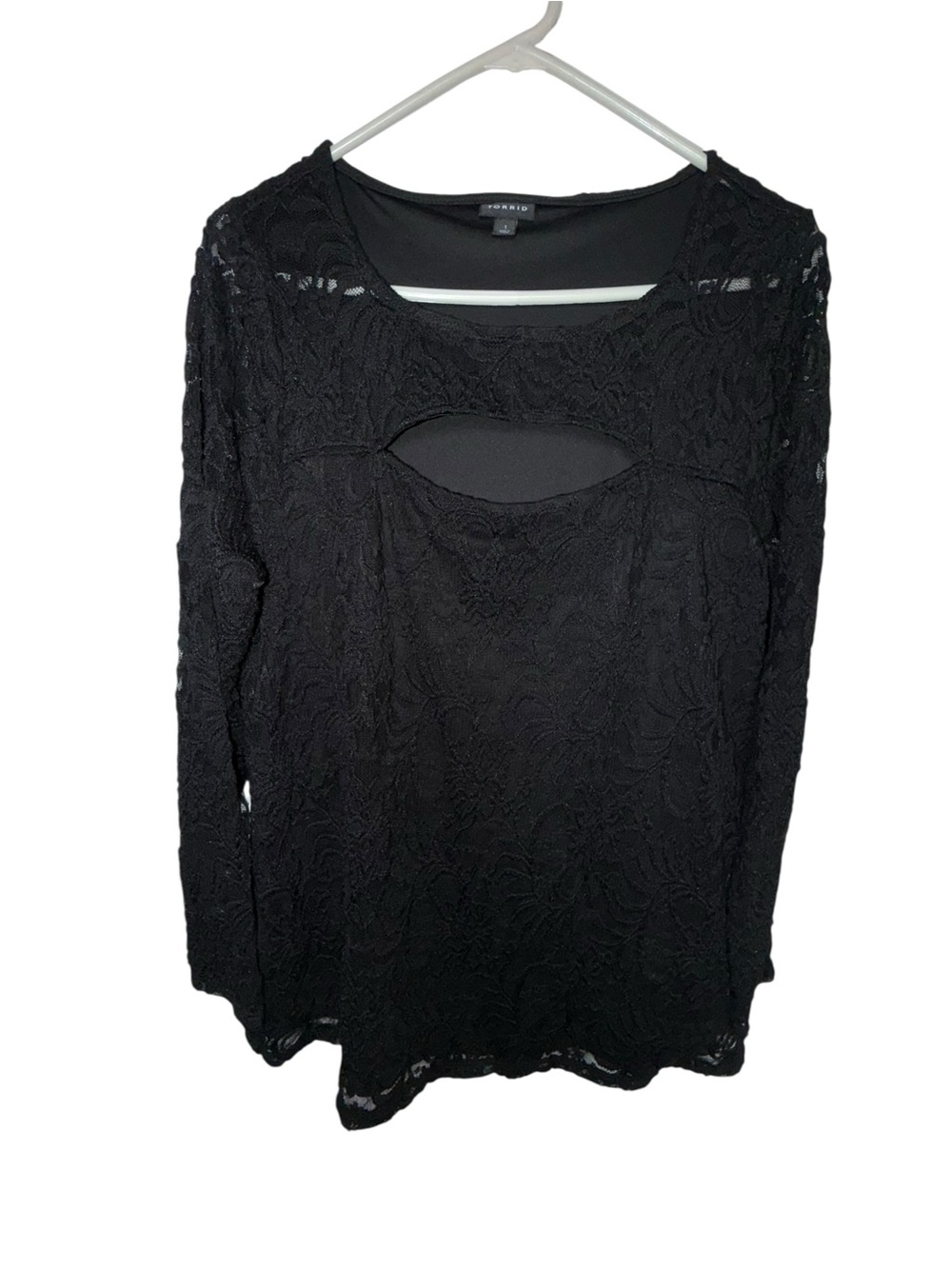 torrid Black Lace Long Sleeve Top with Front Cutout